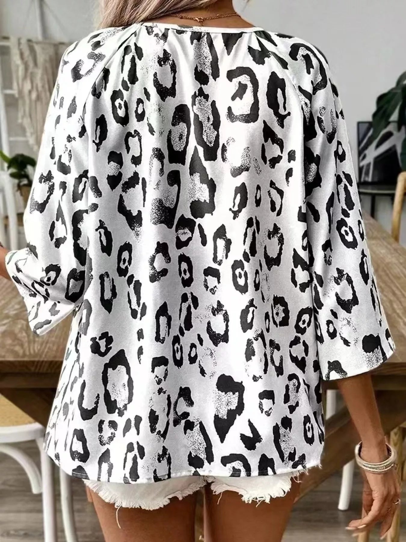 Trendsi Leopard Print V-Neck Blouse -