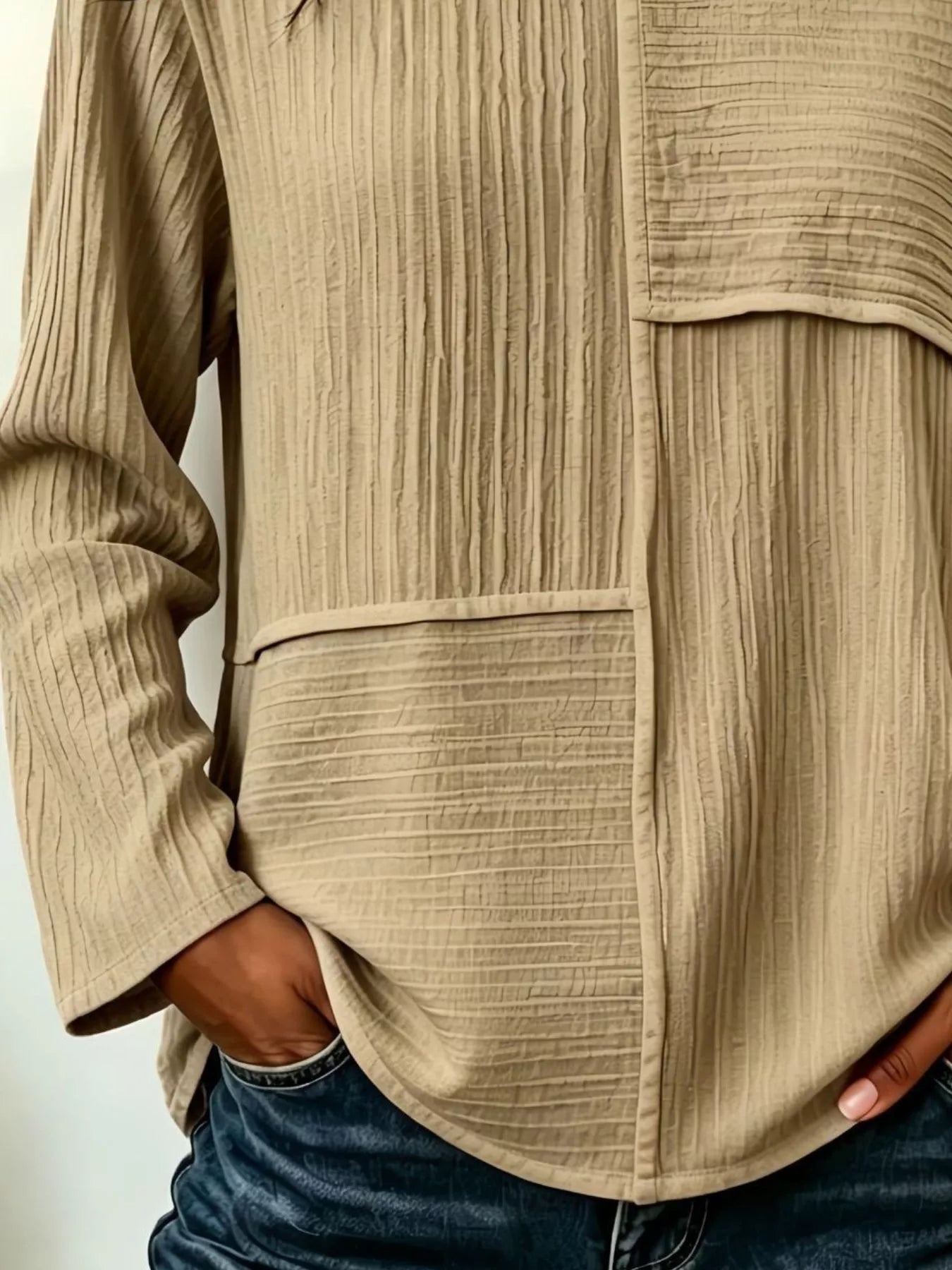 Trendsi Textured Patchwork Long Sleeve Casual T-Shirt -