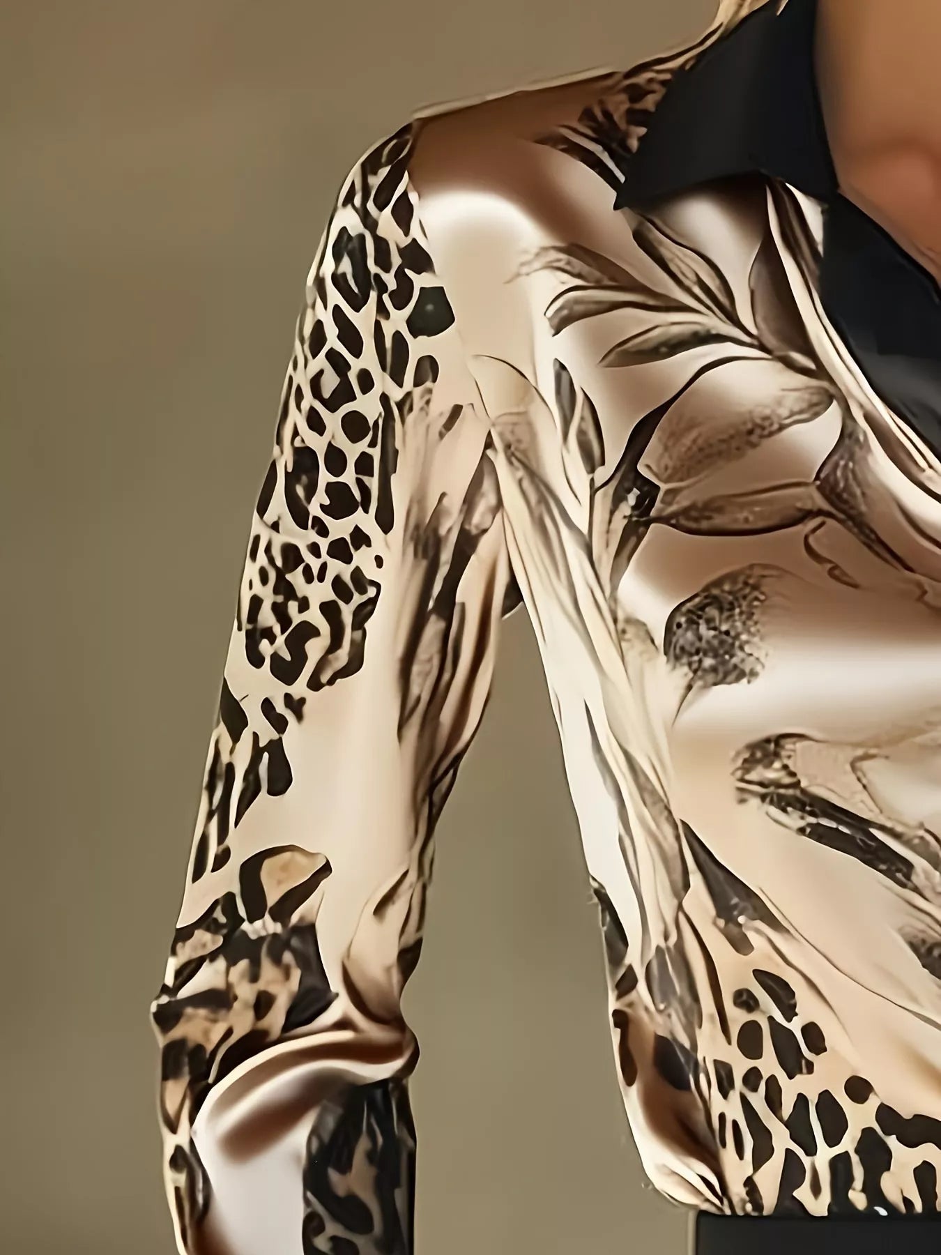 Trendsi Satin Leopard Button Up Shirt -