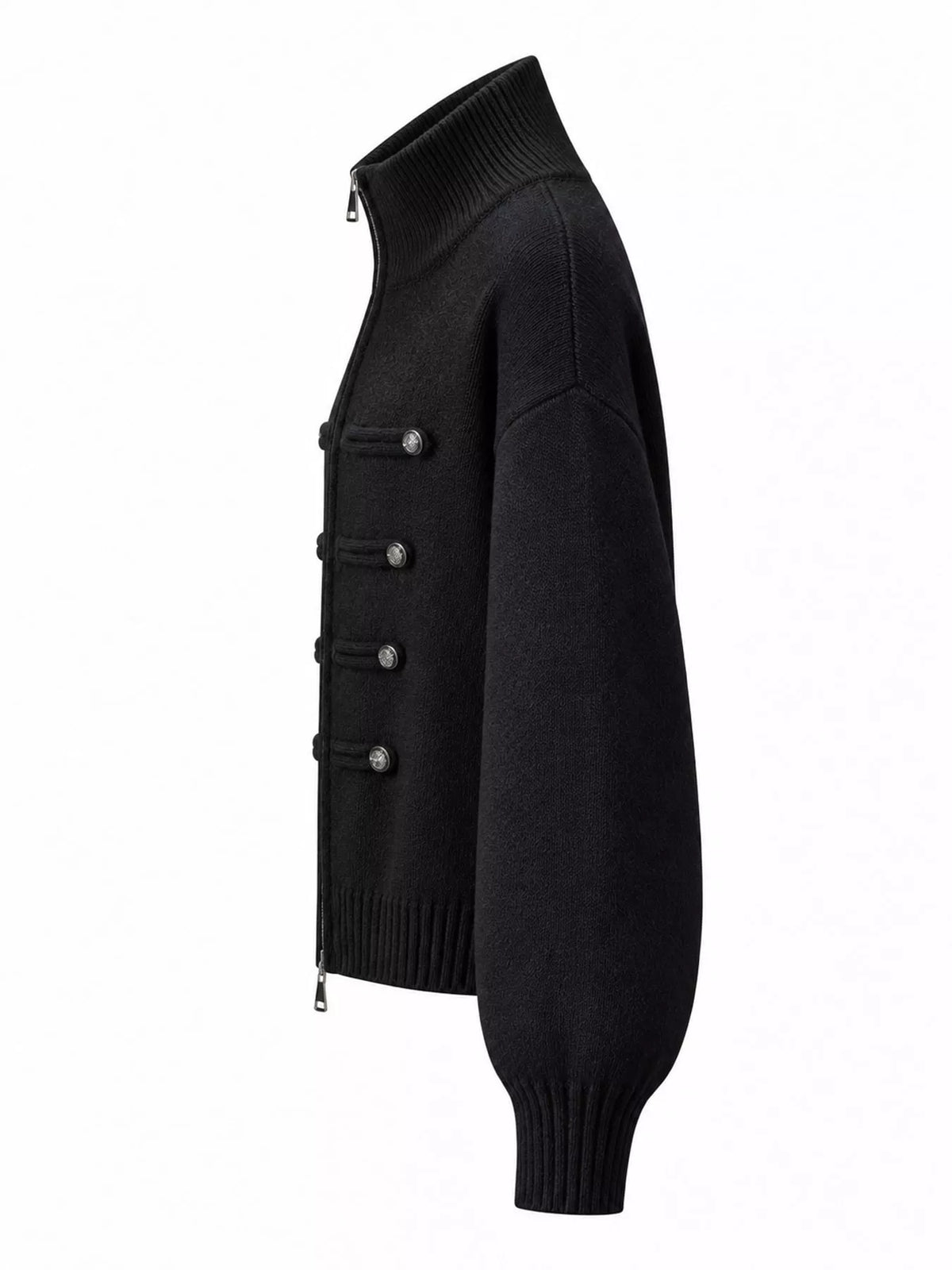 Black turtleneck zip-up cardigan