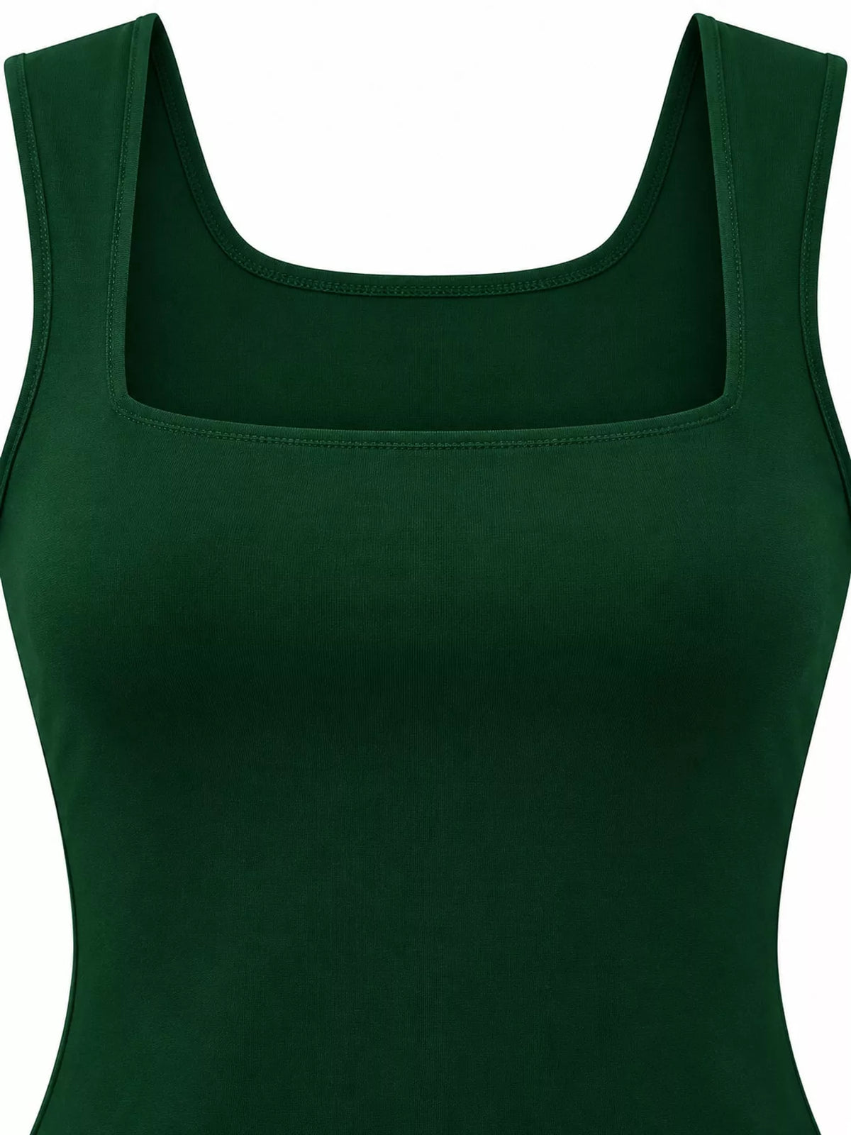 Dark green square-neck tank, neckline detail