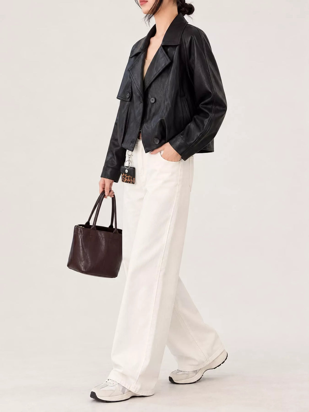 Collared long sleeve jacket, side view