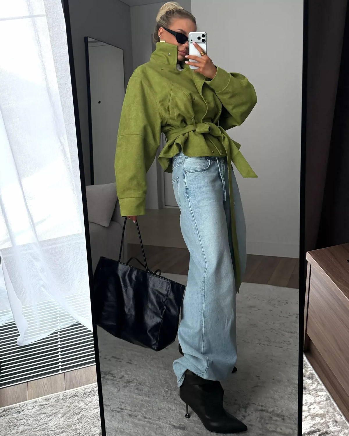 Trendsi Tie Waist Long Sleeve Cropped Jacket -
