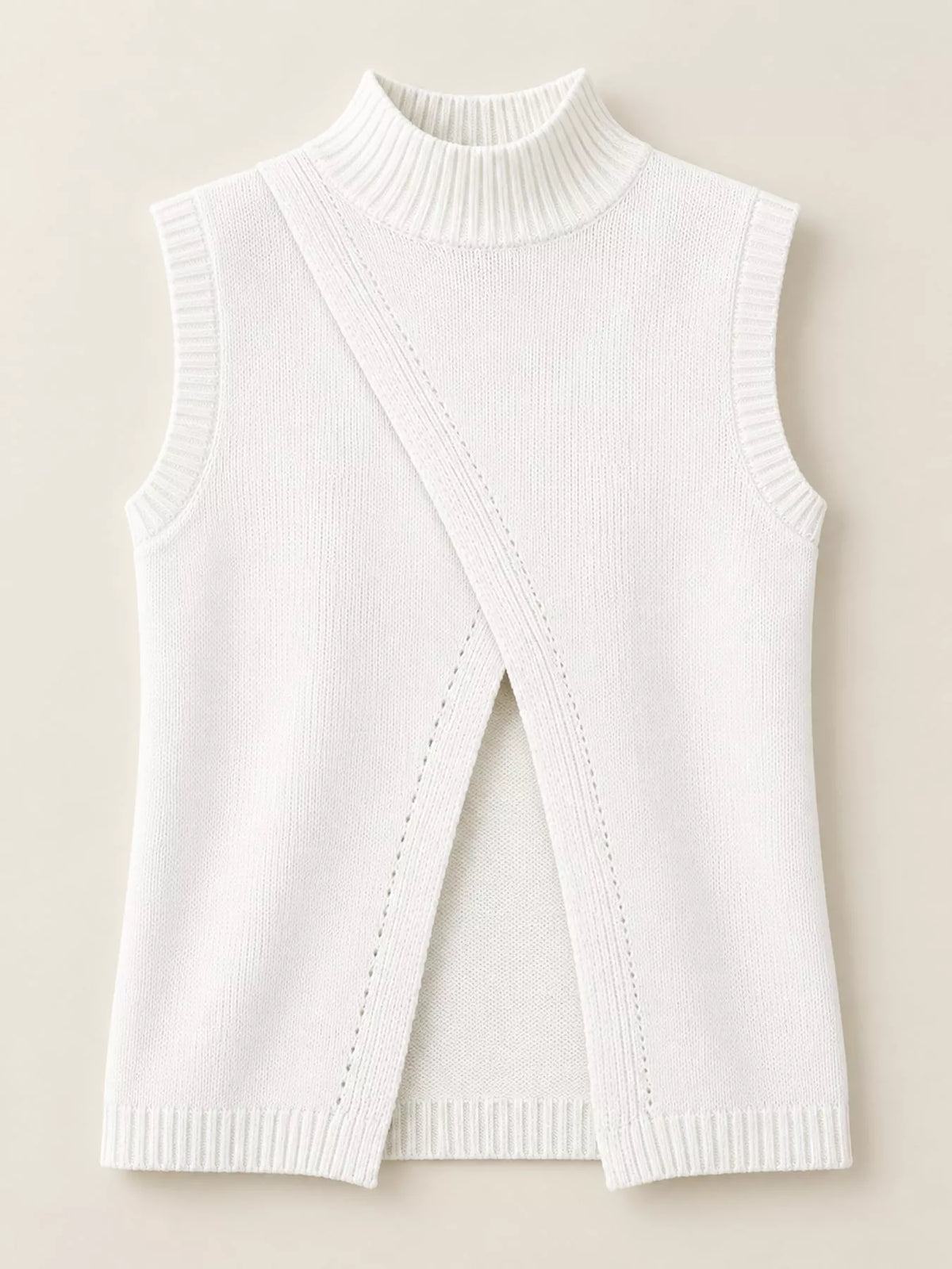 Mock Neck Asymmetrical Hem Knit Sweater Vest in white
