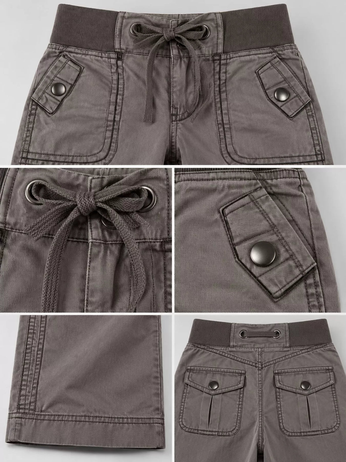 Drawstring Wide-Leg Cargo Jeans — construction details