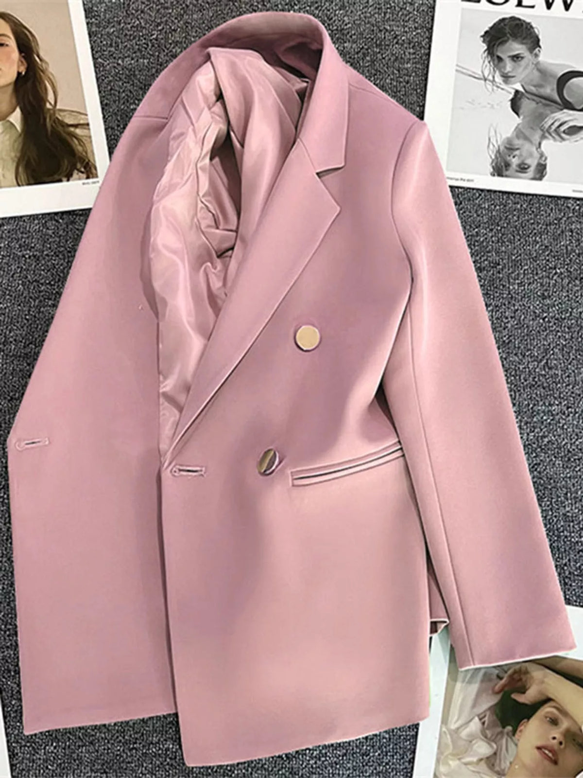 Pink double-breasted lapel collar blazer