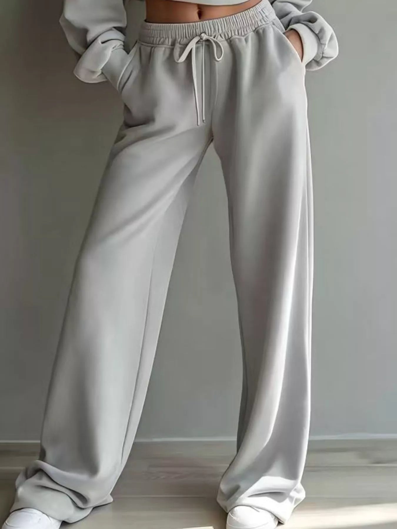 Trendsi Round Neck Cropped Sweatshirt and Wide-Leg Pants -