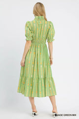 Trendsi Umgee Vibrant Ruffle Smocked Midi Dress -