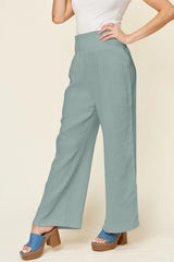 Trendsi Double Take Full Size Texture Smocked Waist Wide Leg Pants -