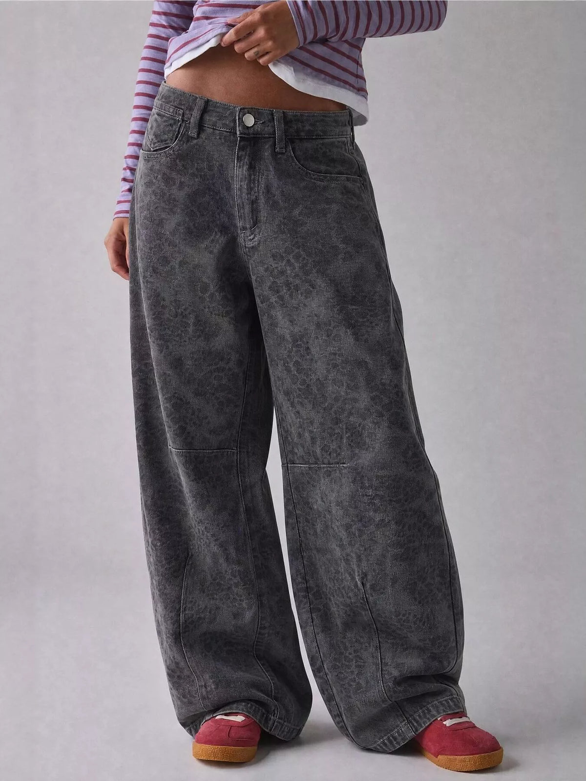 Washed High-Waist Wide-Leg Jeans, front view