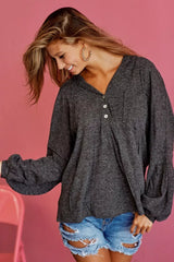 Trendsi BiBi Textured Knit Hoodie with Buttoned Placket -