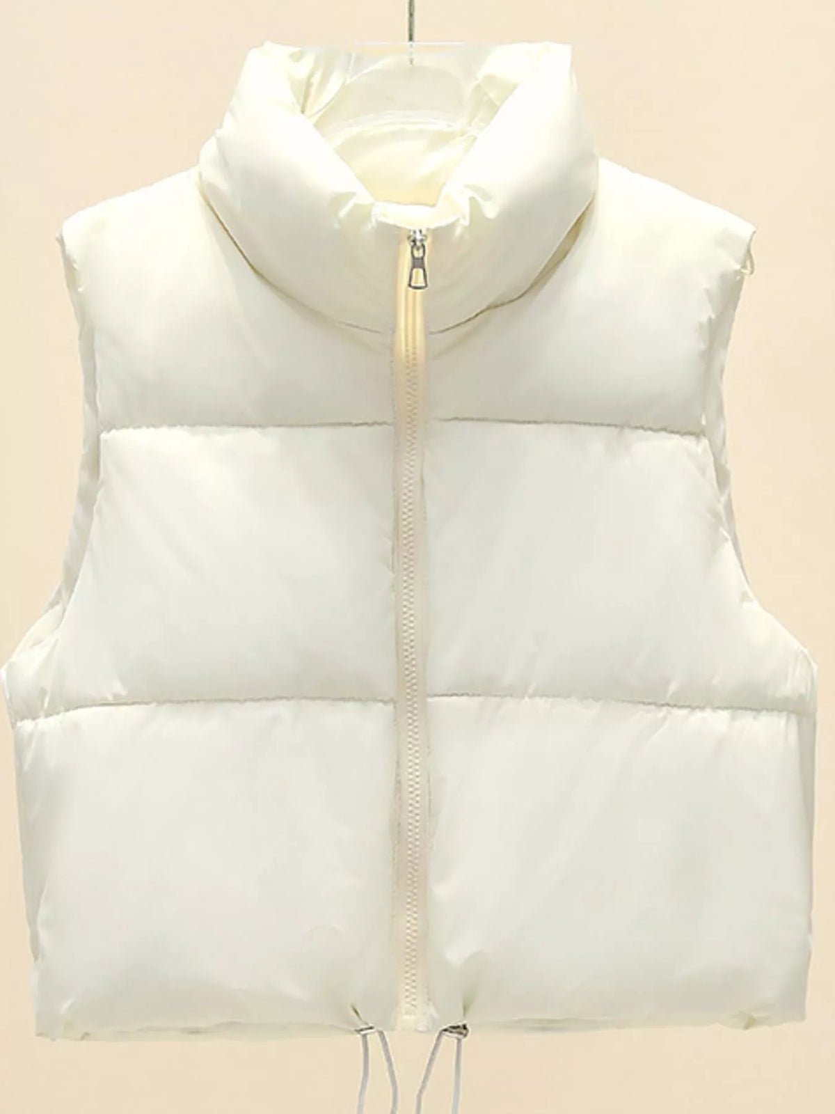 Cropped Zip-Up Puffer Vest in white, front view
