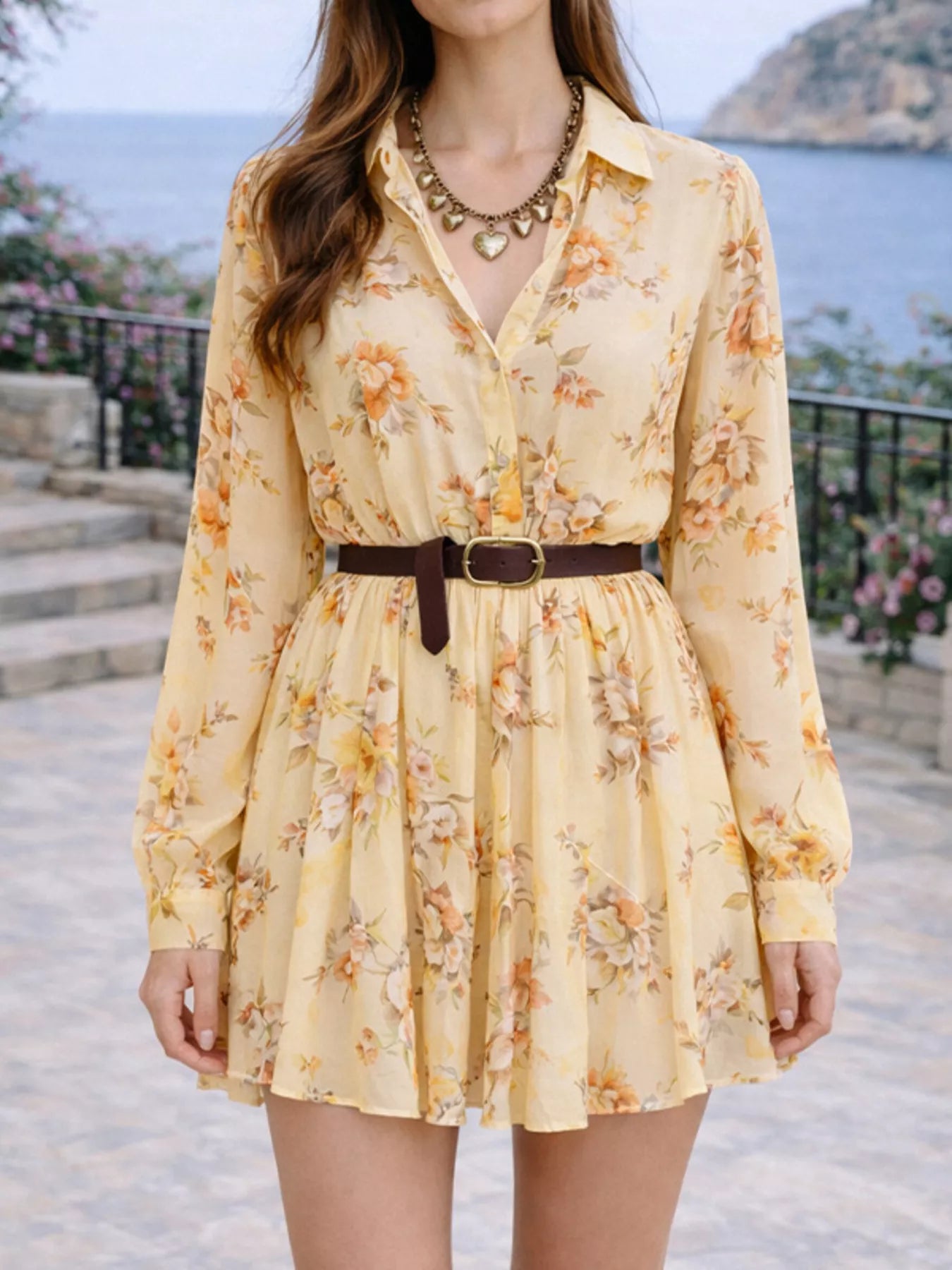 Trendsi Full Size Floral Print Long Sleeve Shirt Dress Plus Size -