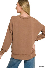 Trendsi Zenana Corded Rib Long Sleeve Round Neck Top -