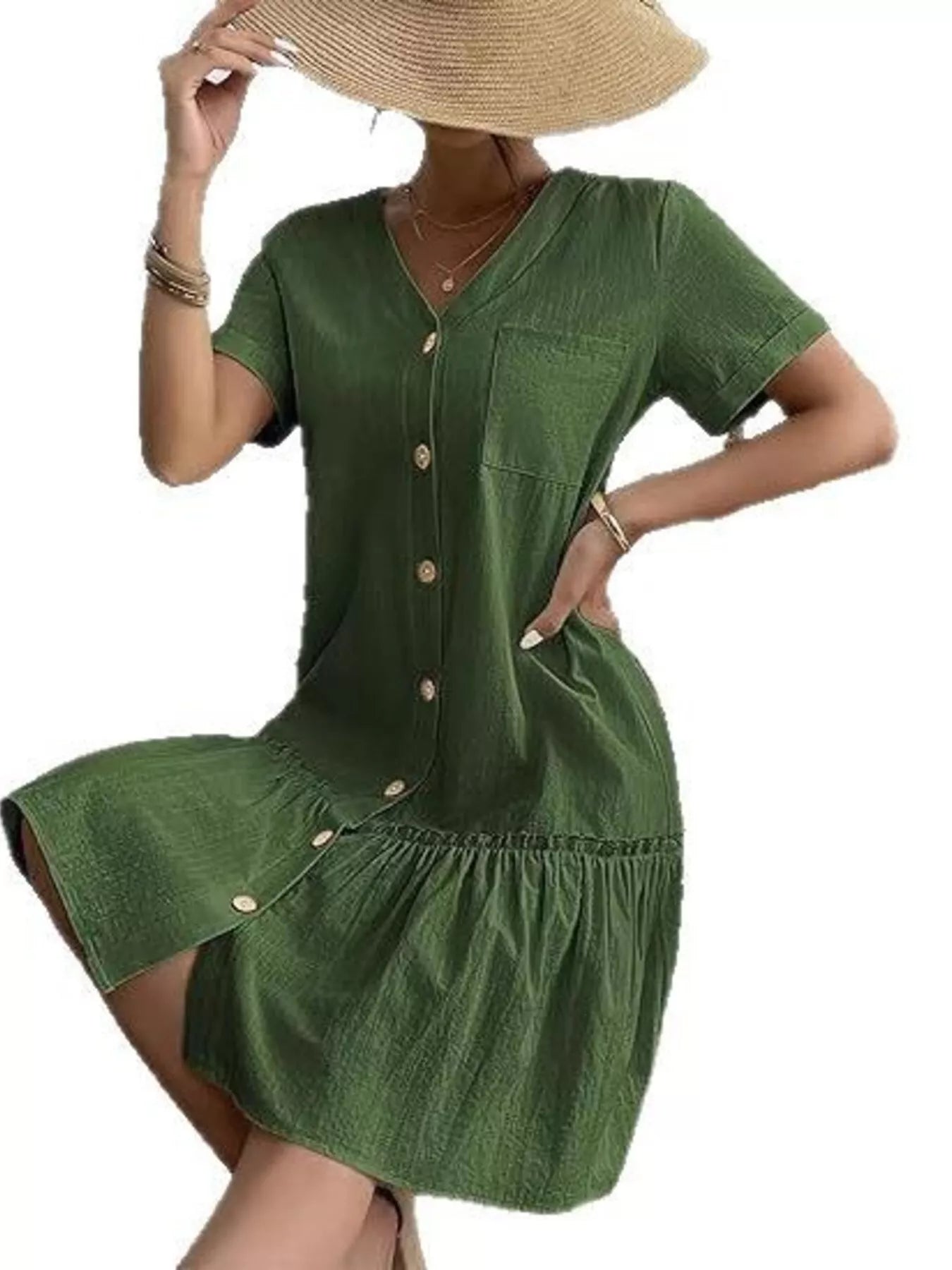 Trendsi Full Size Button-Down Ruffle Hem Mini Dress Plus Size -