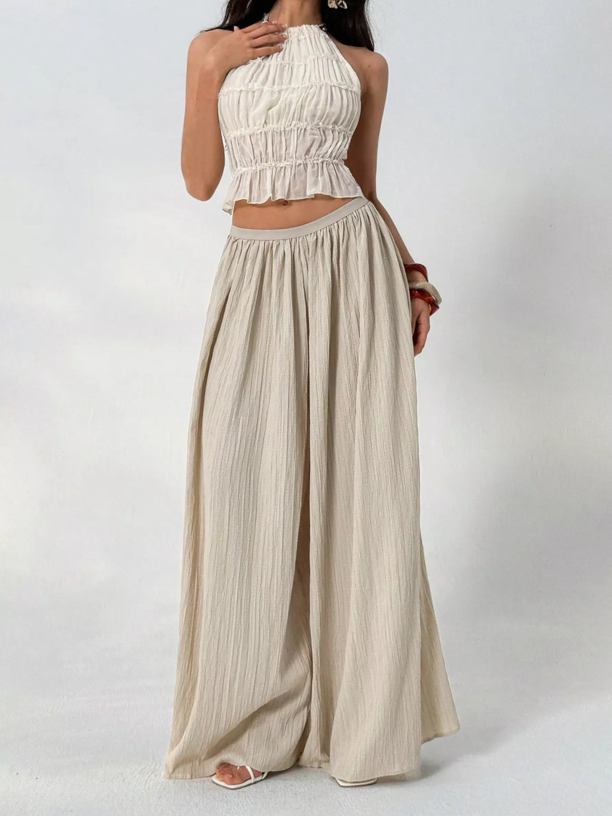 High-Waisted Pleated Wide-Leg Trousers, front view