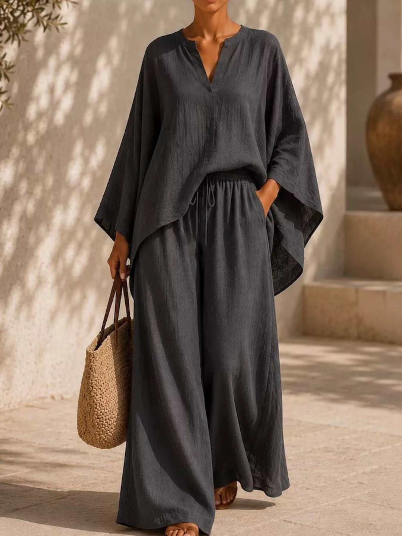 Trendsi Full Size Loose Fit Top and Wide-Leg Pants Set Plus Size -
