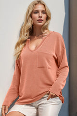 Trendsi Double Take Striped Notched Long Sleeve T-Shirt -