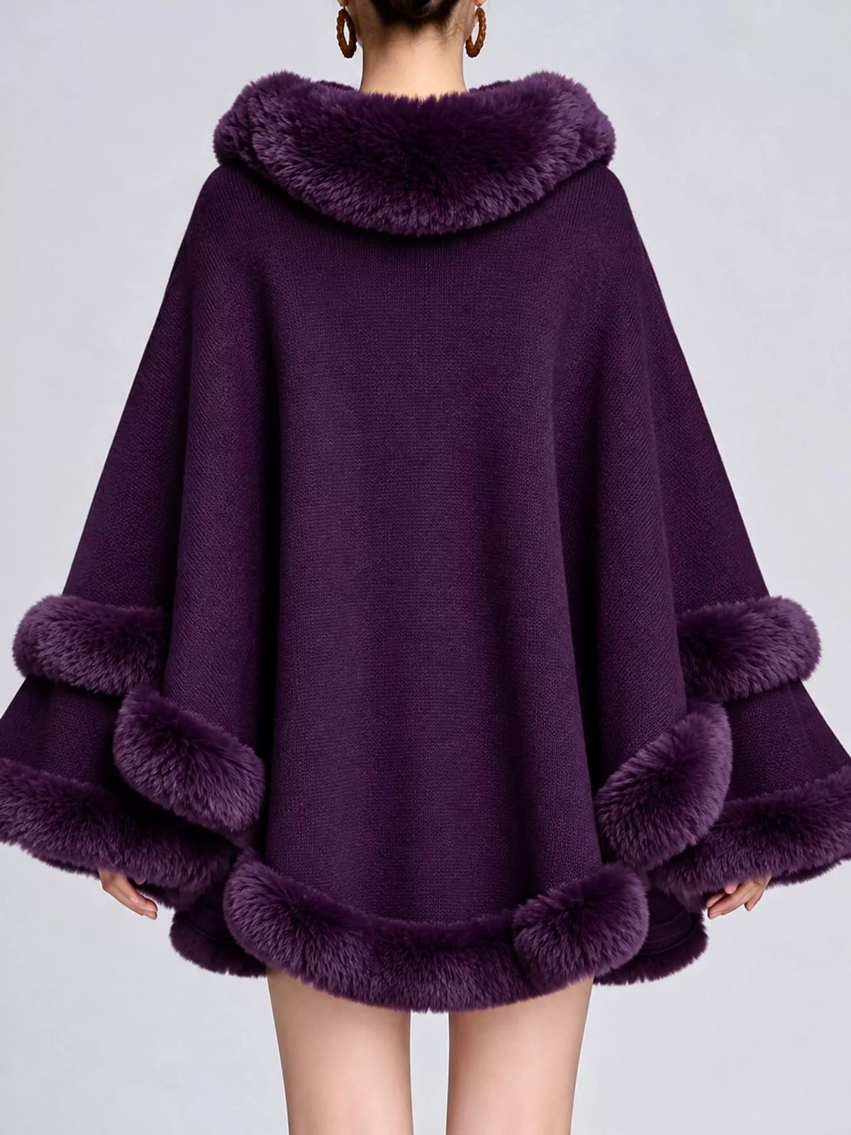 Faux-fur-trim cape, purple back