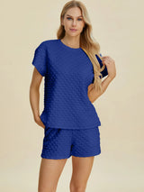 Trendsi Double Take Full Size Texture T-Shirt and Shorts Set -