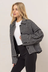 Trendsi HYFVE Tweed Plaid Button Up Collared Neck Jacket -