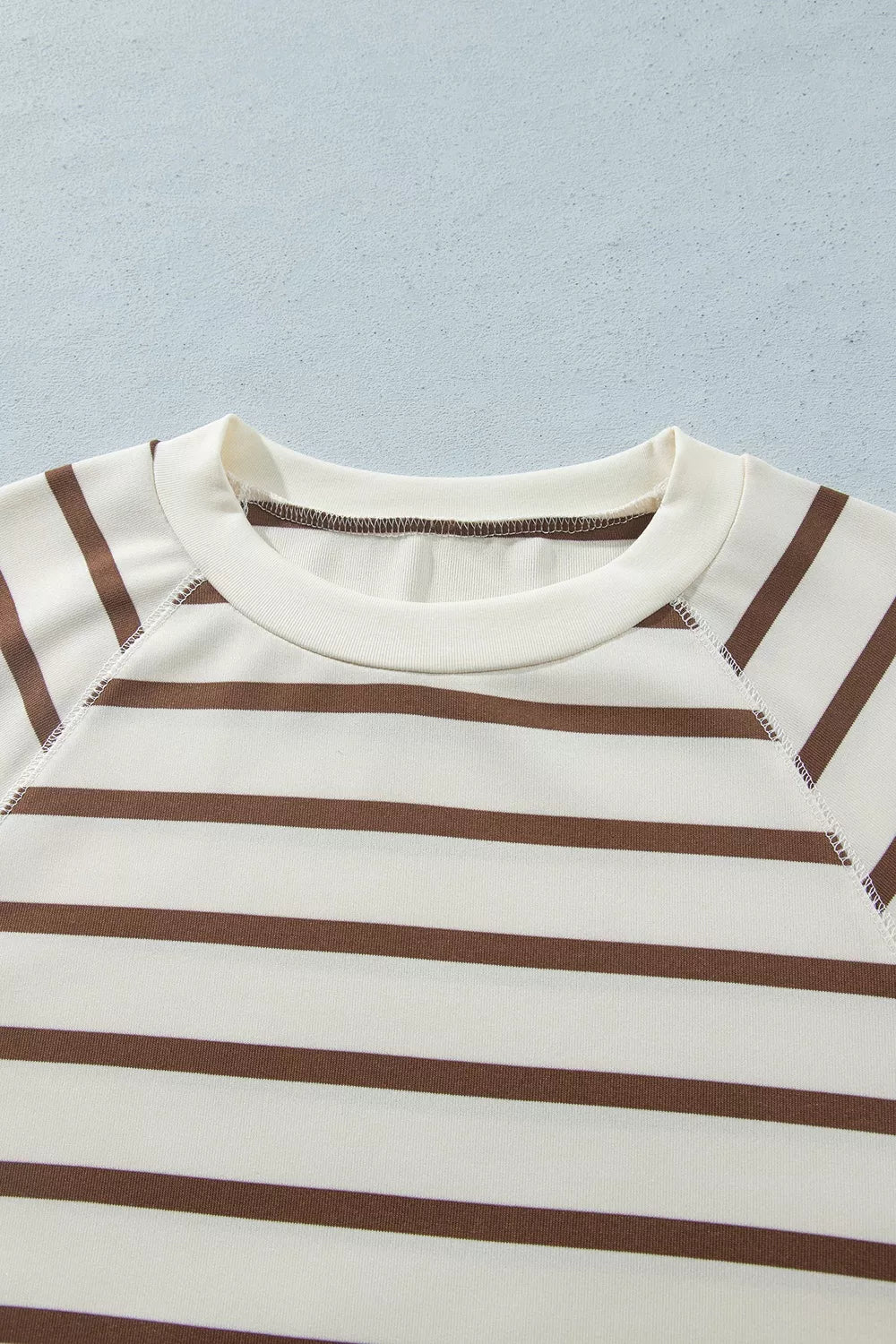 Beige striped long sleeve top and drawstring pants set