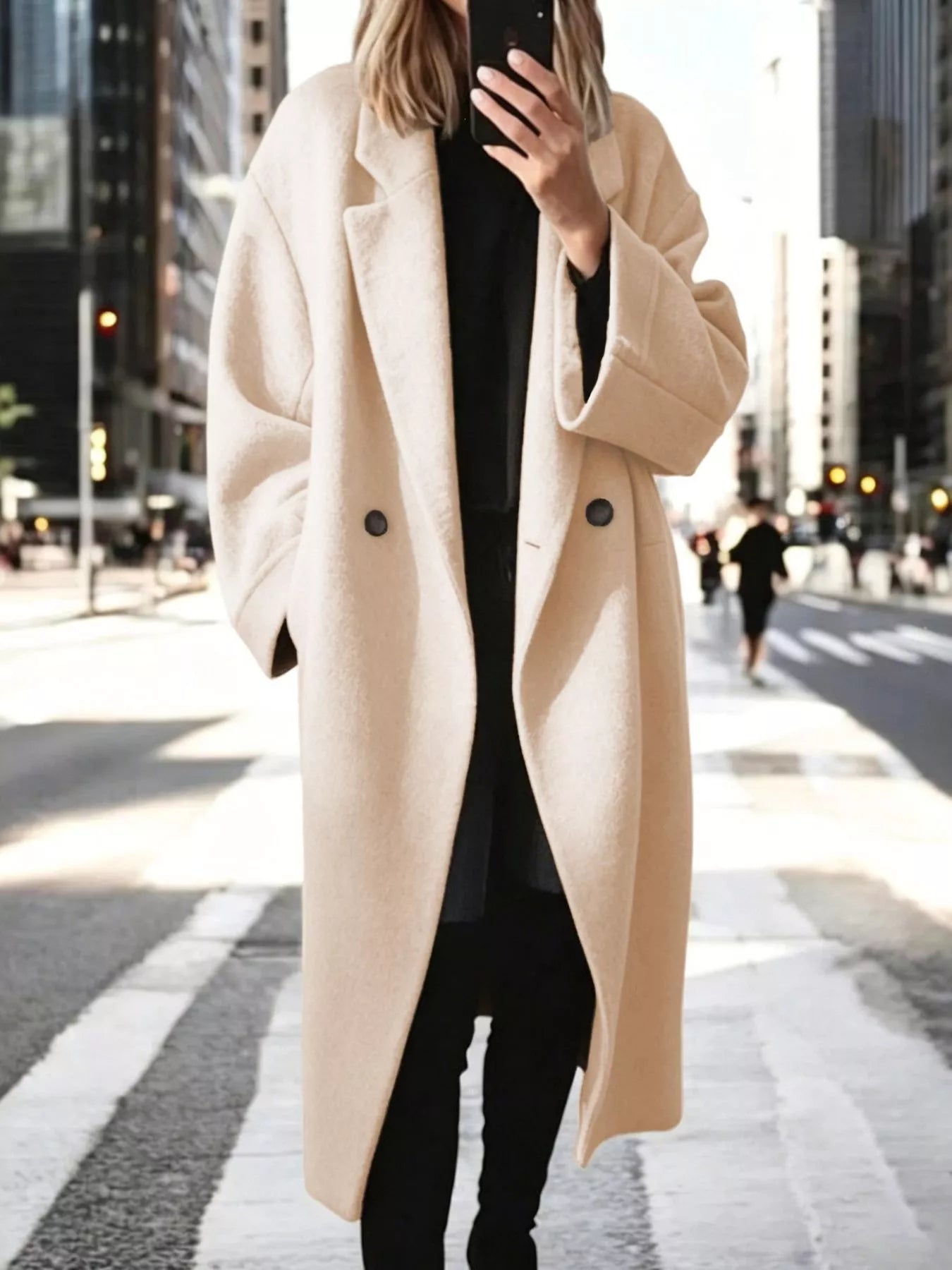 Trendsi Full Size Lapel Collar Wool Blend Longline Coat Plus Size -