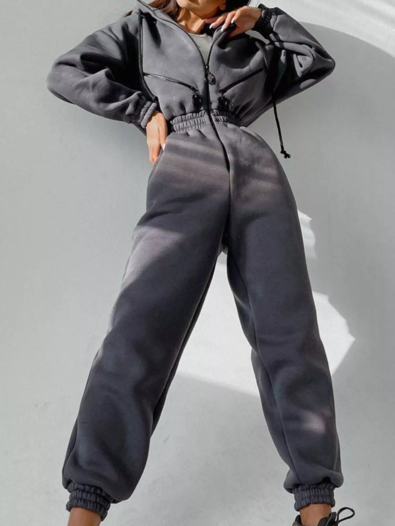 Trendsi Zip Front Dropped Shoulder Jumpsuit -