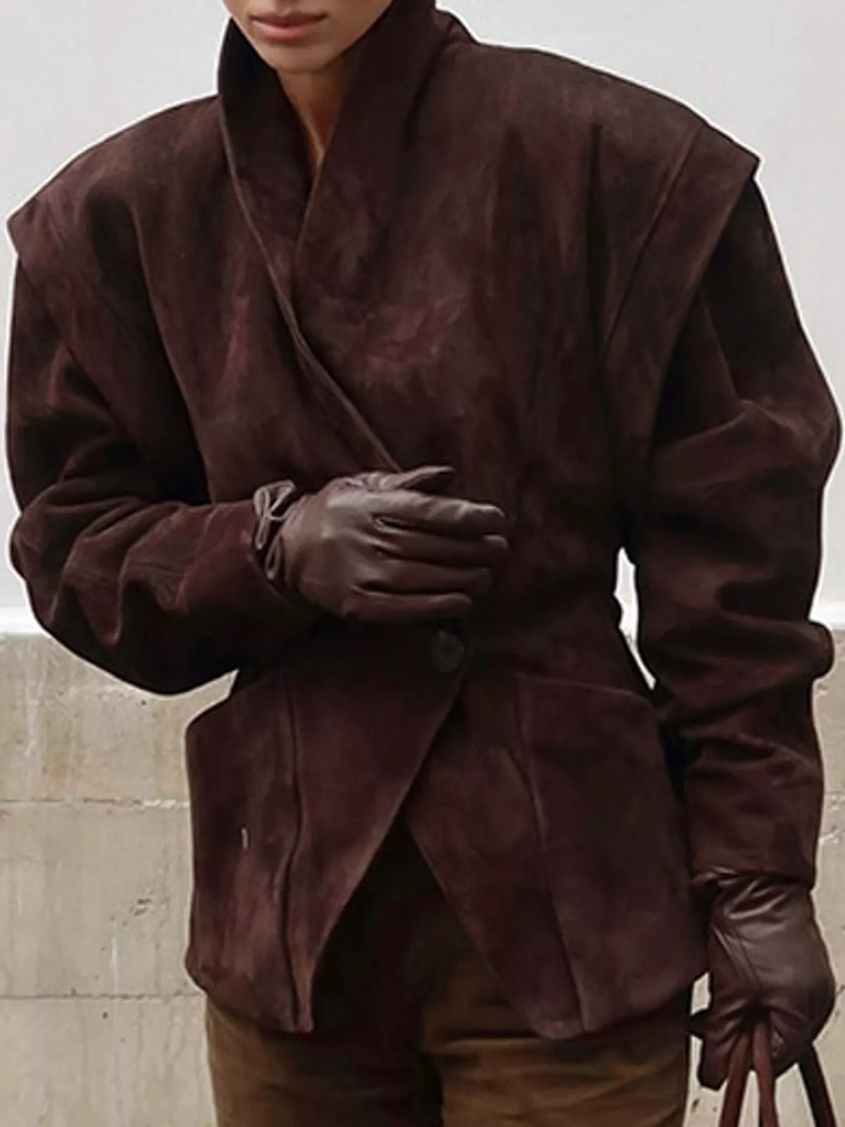 Coffee one button long sleeve blazer