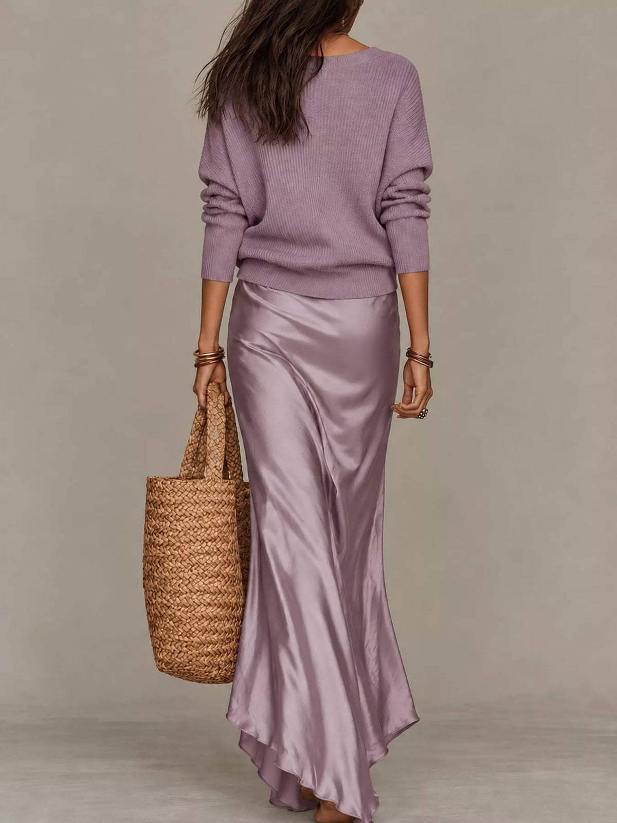 Satin Maxi Dress Two-Piece Set — back view