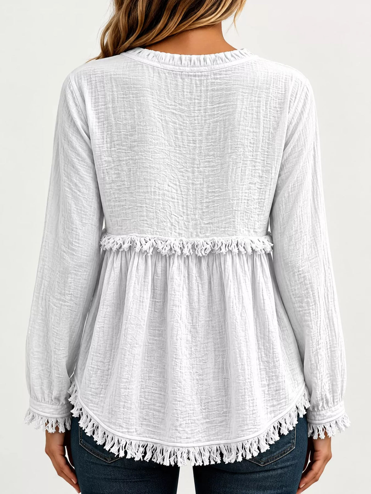 Frayed-hem blouse, white back