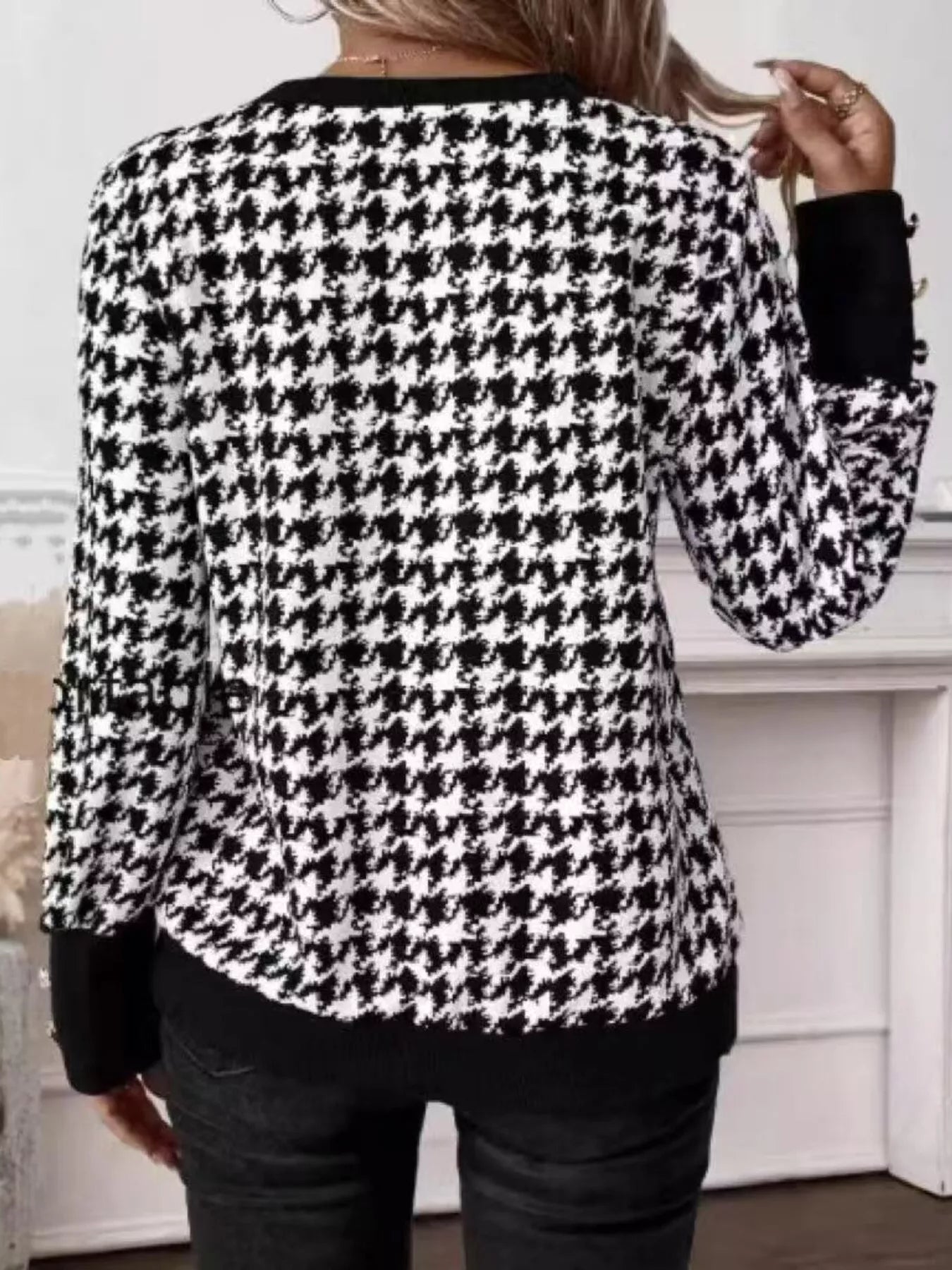 Trendsi Printed V-Neck Long Sleeve T-Shirt with Button Cuffs -