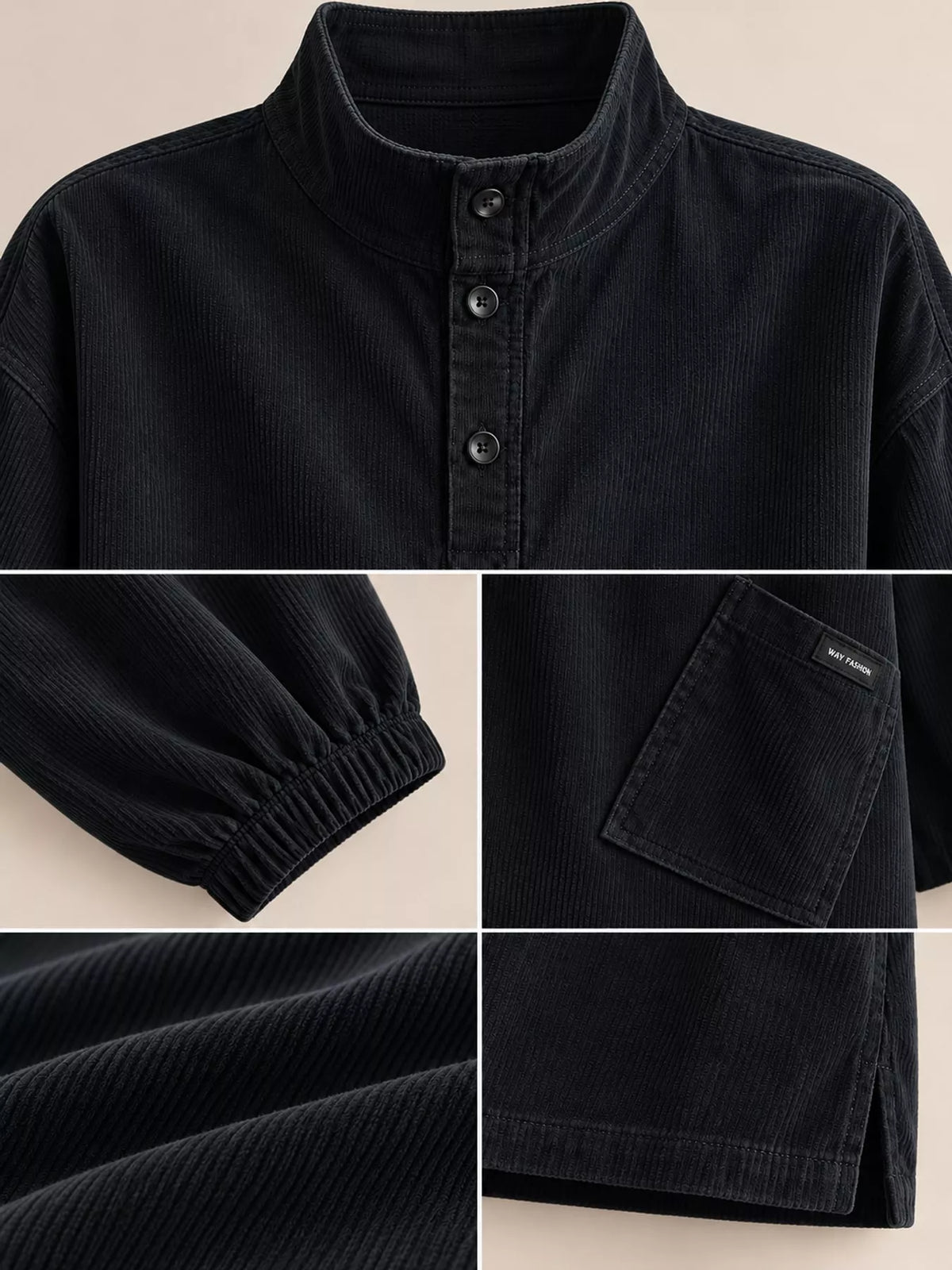 Black-New Arrival-Spring And Fall button detail dropped shoulder sweatshirt