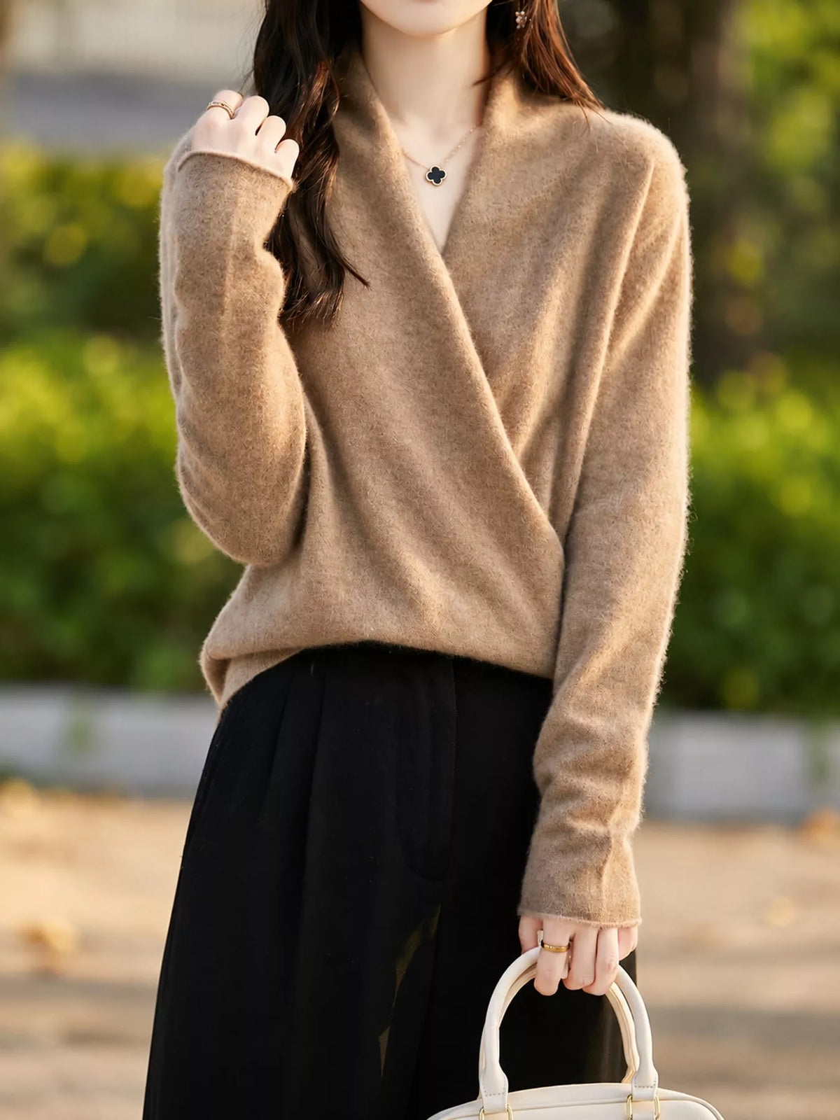 Surplice Long Sleeve Sweater — front view