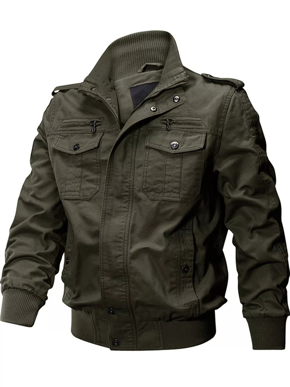 Multi-Pocket Tactical Bomber Jacket — garment front