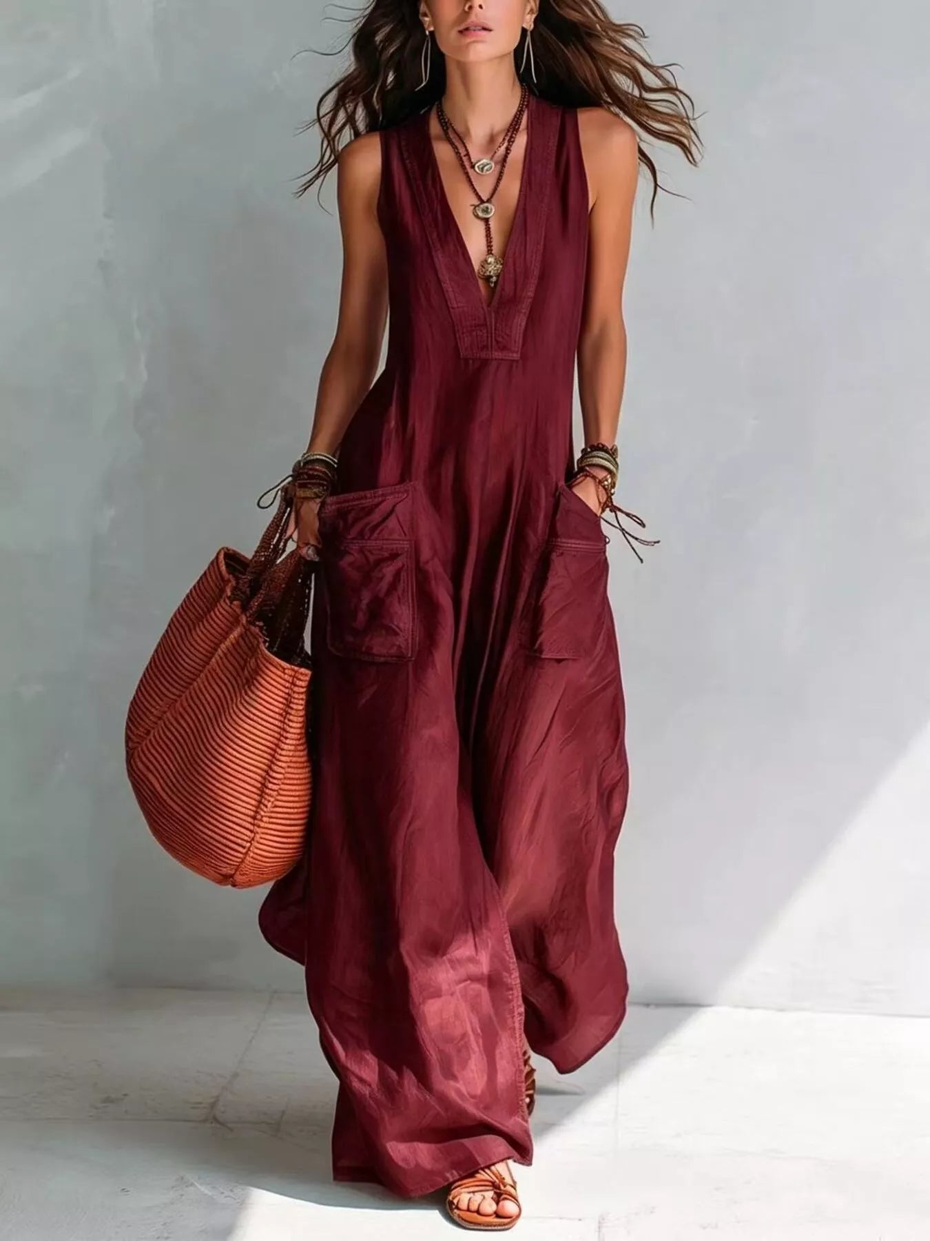 Trendsi Full Size V-Neck Sleeveless Wide-Leg Jumpsuit Plus Size -