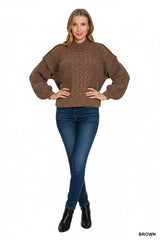 Trendsi Zenana Cable-Knit Ribbed Turtleneck Sweater -