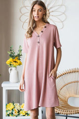 Trendsi Heimish Full Size Solid Ribbed Mini Dress with Button Plus Size -