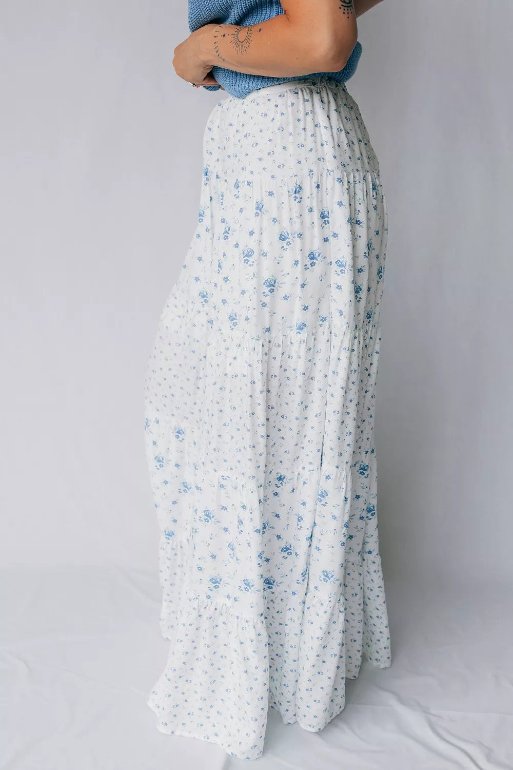 Trendsi High Waist Tiny Floral Print Boho Maxi Skirt -
