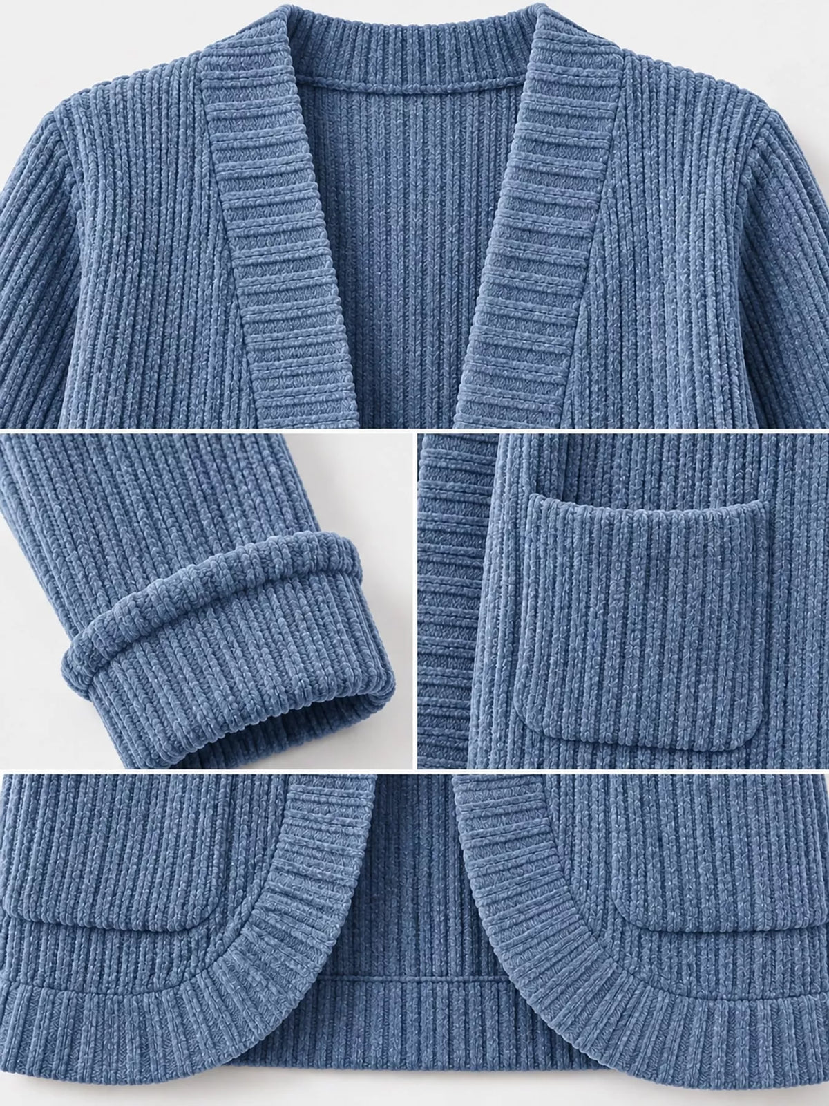 Ribbed Knit Open Front Cardigan with Pockets — construction details