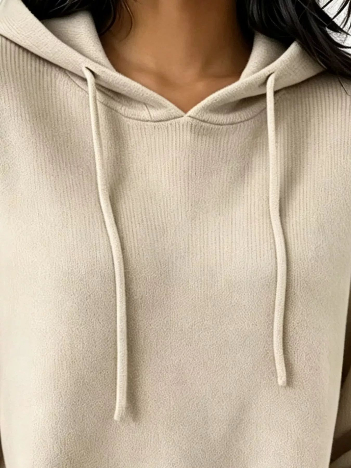 Trendsi Cozy Ribbed Long‑Sleeve Hooded Sweater -