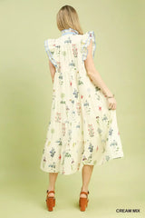 Trendsi Umgee Mix Floral Tiered Ruffle Midi Dress -