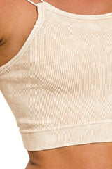 Trendsi Zenana Washed Ribbed Seamless Double Strap Brami -