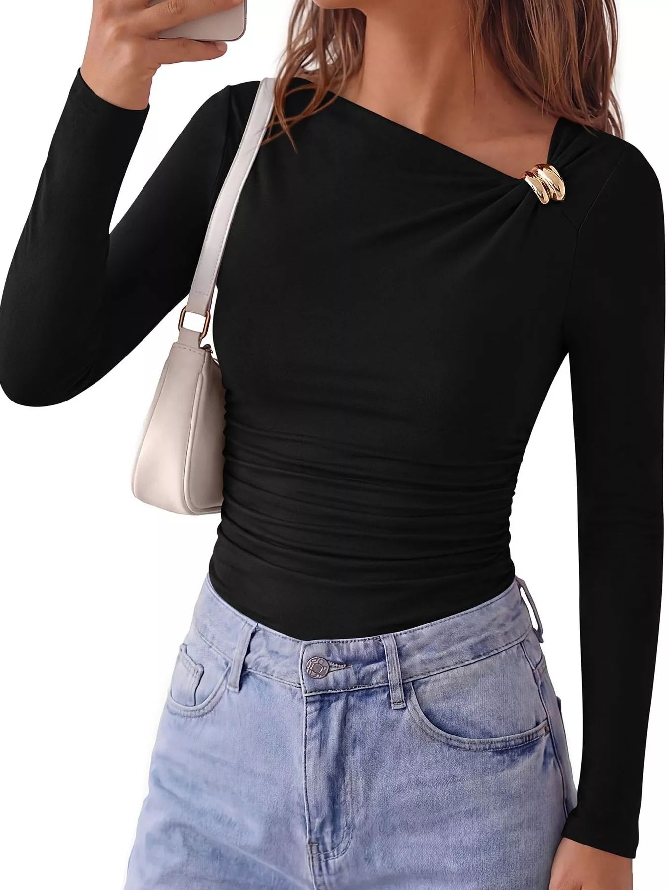 Trendsi Metal Detail Long Sleeve T-Shirt -