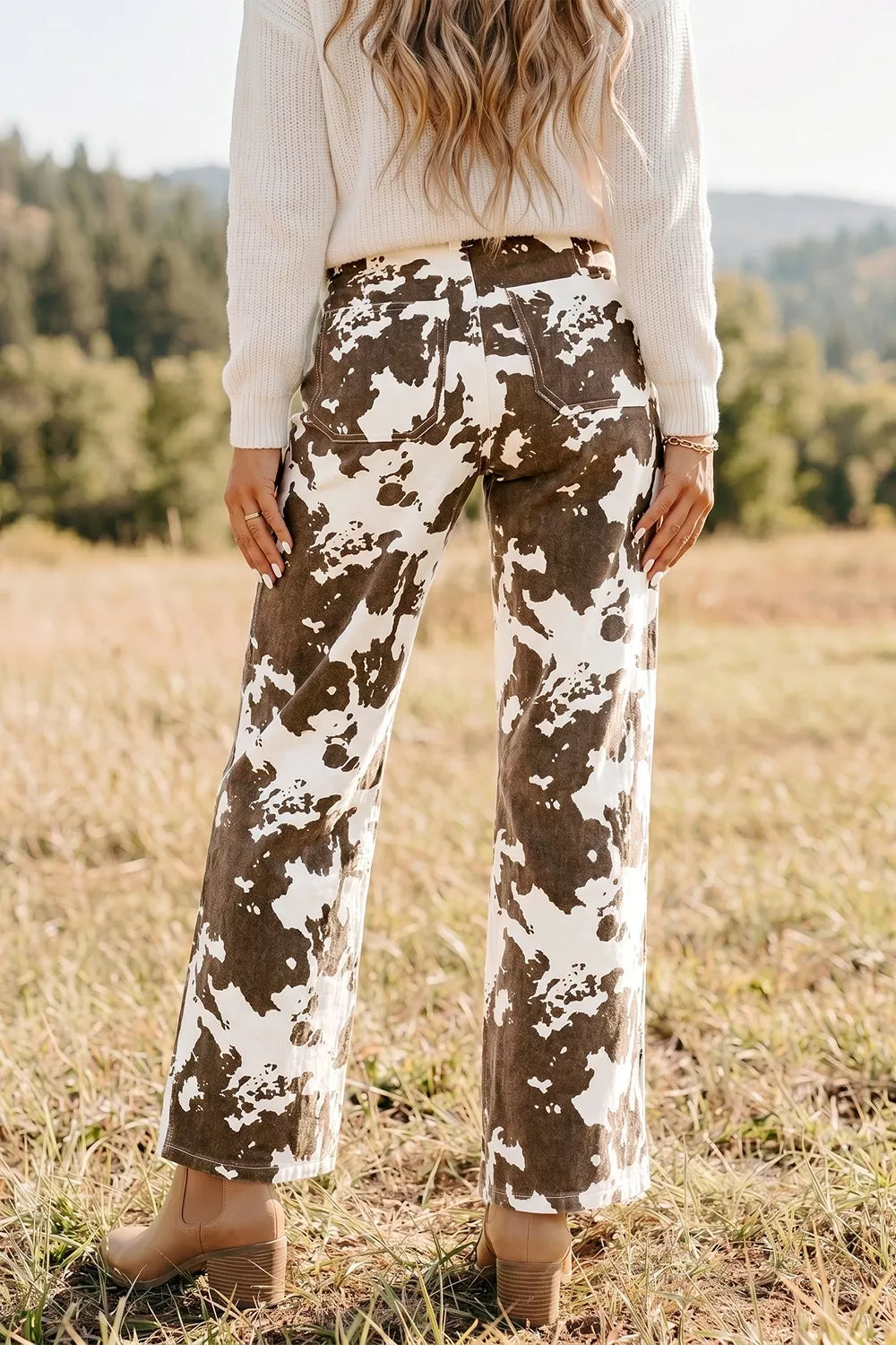 Trendsi Abstract Pattern Regular Fit Full-Length Western Style Jeans -