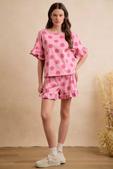Trendsi BiBi Polka Dots Printed Ruffled Detail Top And Shorts Set - Shorts