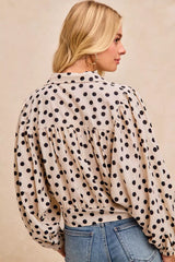 Trendsi BiBi Polka Dot Print Tie Hem Detail Crop Shirt -