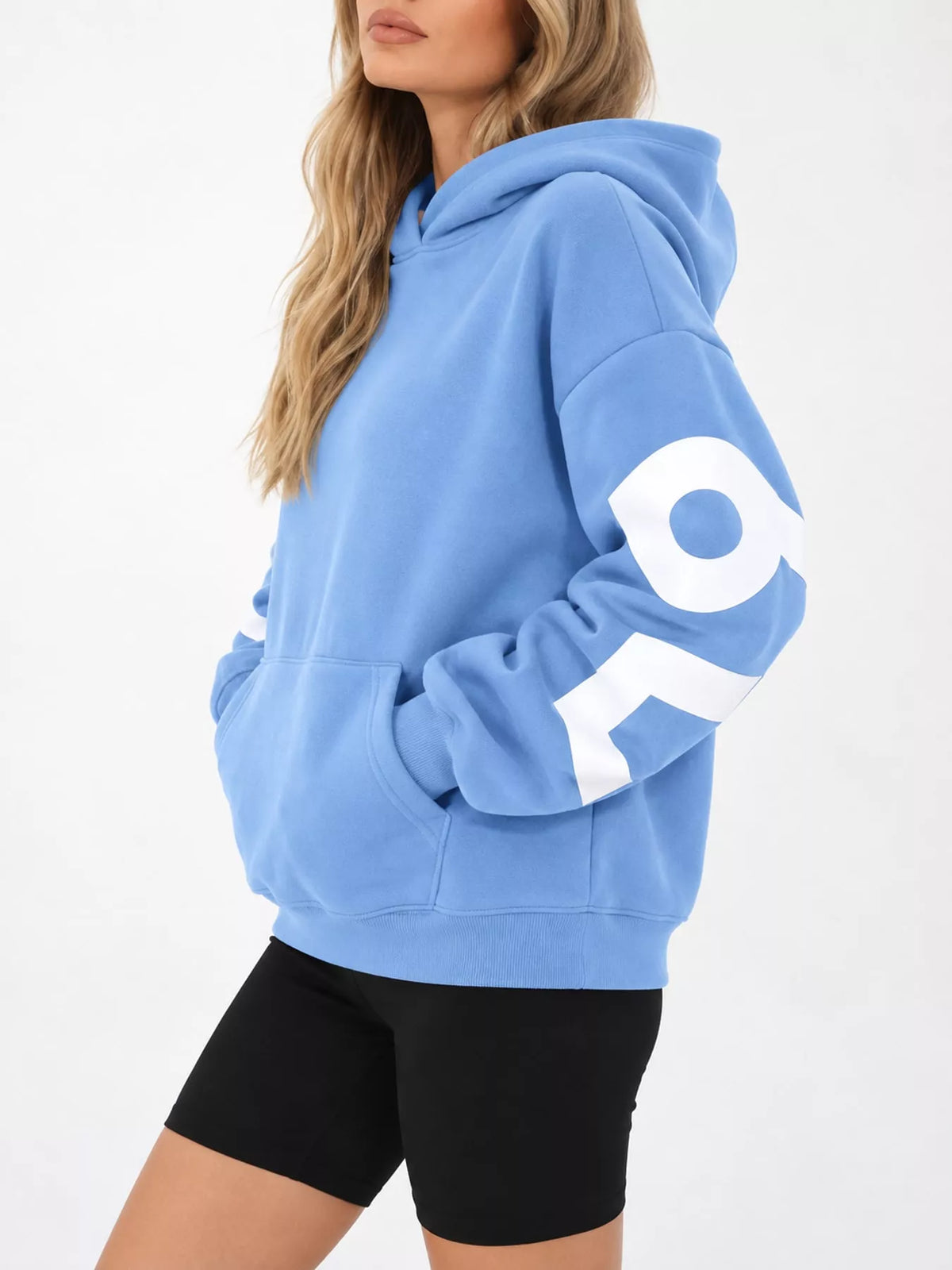 Letter Back Dropped Shoulder Hoodie — side view