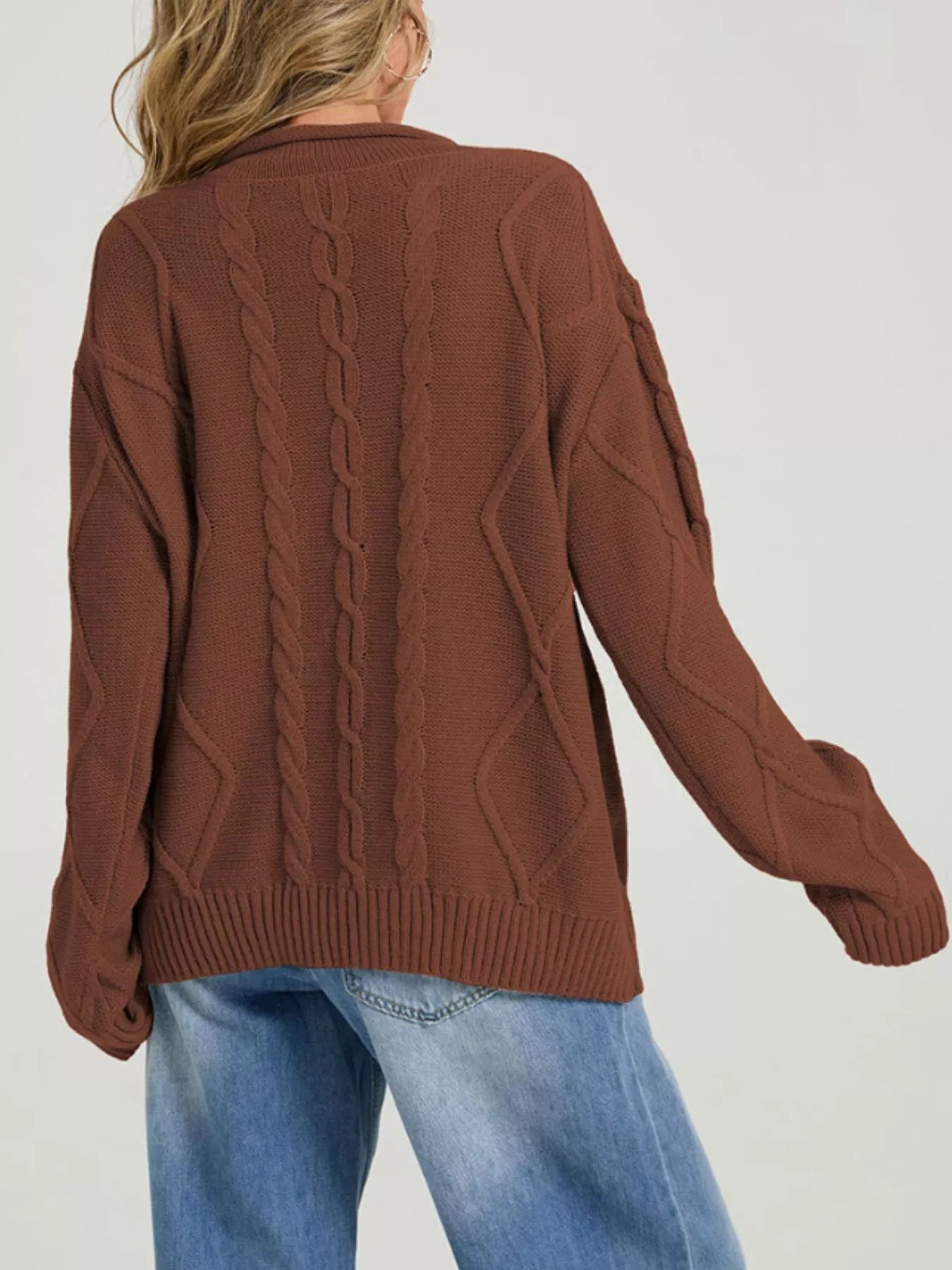 Trendsi Cable Knit Ribbed Hem Sweater -