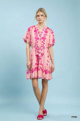 Trendsi Umgee Floral Tie-Waist Boho Mini Dress -